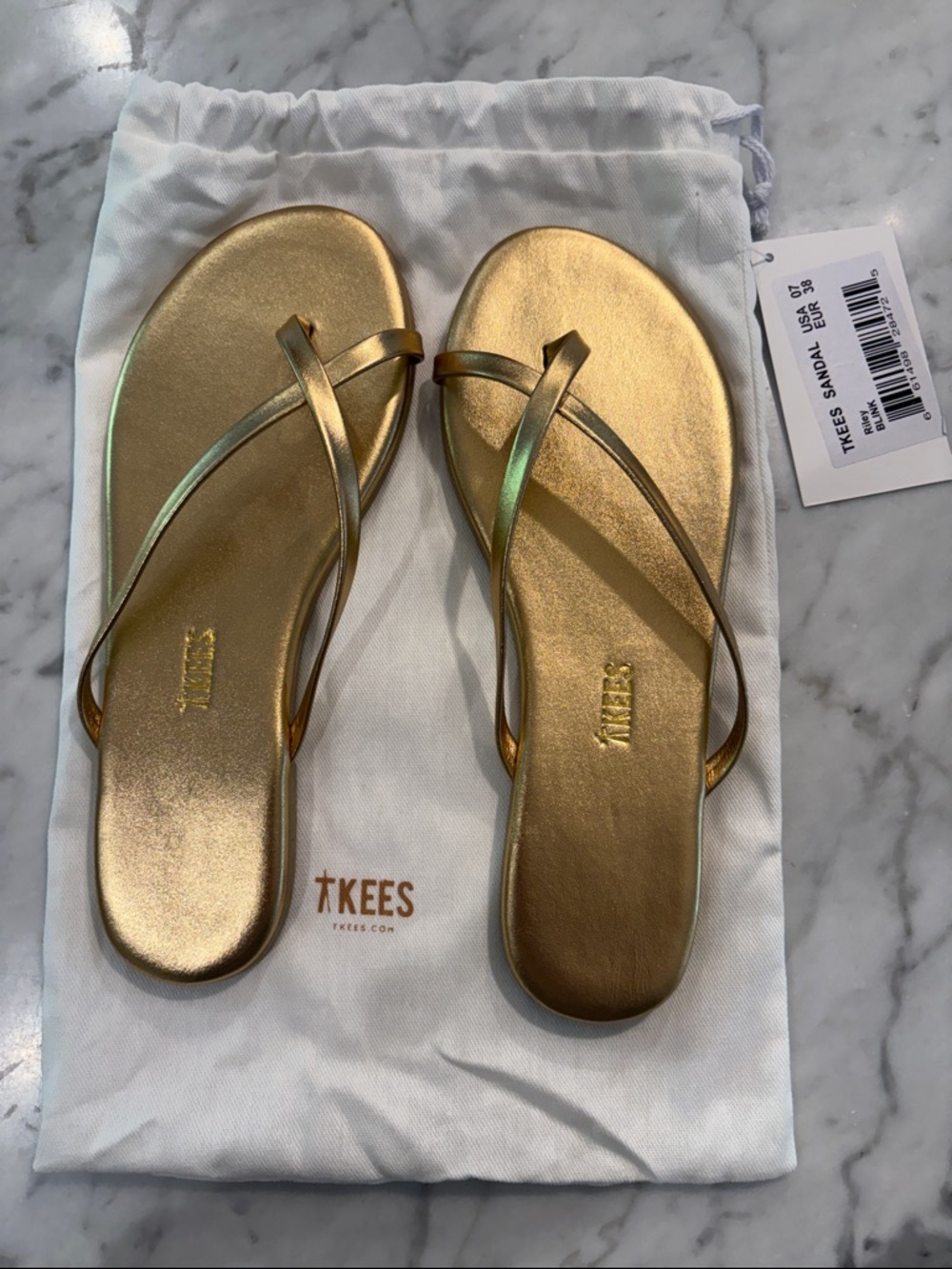 TKEES Gold Metallic Strappy Flip Flop Sandals